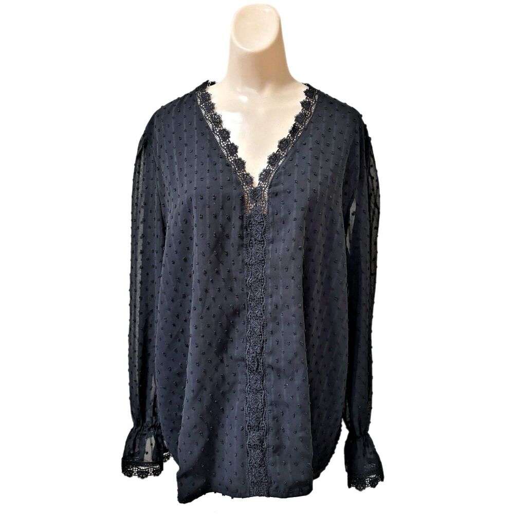 Womens Fairy Grunge Semi Sheer Top XL Chiffon Lace Detail Whimsigoth Cottagecore
